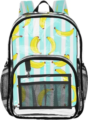 Banana White Stripes Clear Backpack for Women Girls Backpack for Kids Approved Plastic Bag Large