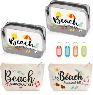 BAPHILE 4Pcs Beach Survival Cosmetic Bag for Women Girl,Clear Toiletry Bag Waterproof Makeup Cosmetic Bags Travel Bag Carry On Pouch Beach Gift for Travel Vacation Organization