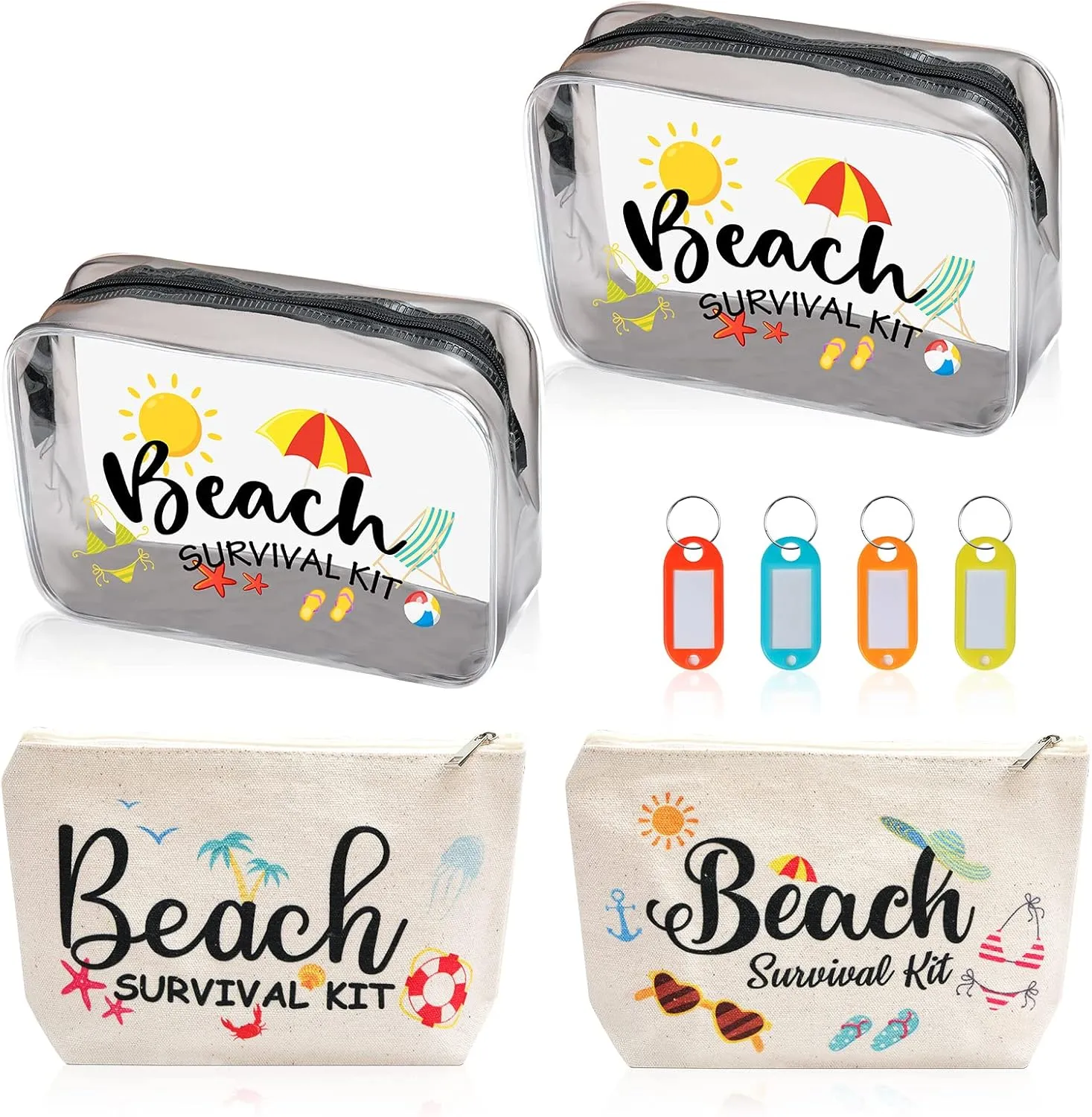 BAPHILE 4Pcs Beach Survival Cosmetic Bag for Women Girl,Clear Toiletry Bag Waterproof Makeup Cosmetic Bags Travel Bag Carry On Pouch Beach Gift for Travel Vacation Organization