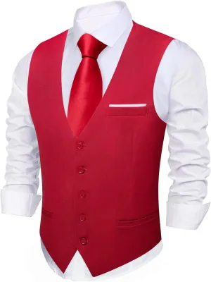 Barry.Wang Mens Formal Suit Vest Striped Casual V-neck Slim Fit Solid Color Waistcoat for Wedding Party Tuxedo