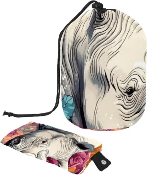 Beautiful Flowers with Rhino 17 Travel Cosmetic Bags Makeup Bag for Women, Foldable Drawstring Travel Cosmetic Bags, Portable Toiletry Bucket Bag