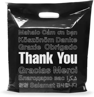 Black Thank You Merchandise Plastic Shopping Bags - 100 Pack 20" x 20" with 2 mil Thick Extra Large Retail Bags - Die Cut Handles - Perfect for Large Packages, Children Toys - Color Black - Recyclable