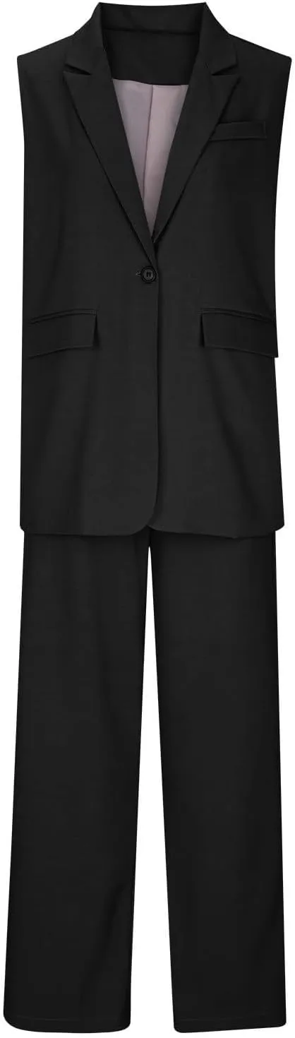 Blazer Sets Women 2 Piece Outfits Business Casual Vest Pants Suits for Women Dressy Sleeveless Blazer Pants Pantsuit