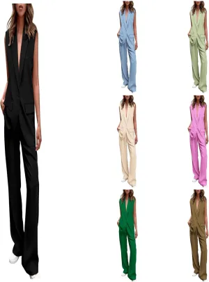 Blazer Sets Women 2 Piece Outfits Business Casual Vest Pants Suits for Women Dressy Sleeveless Blazer Pants Pantsuit