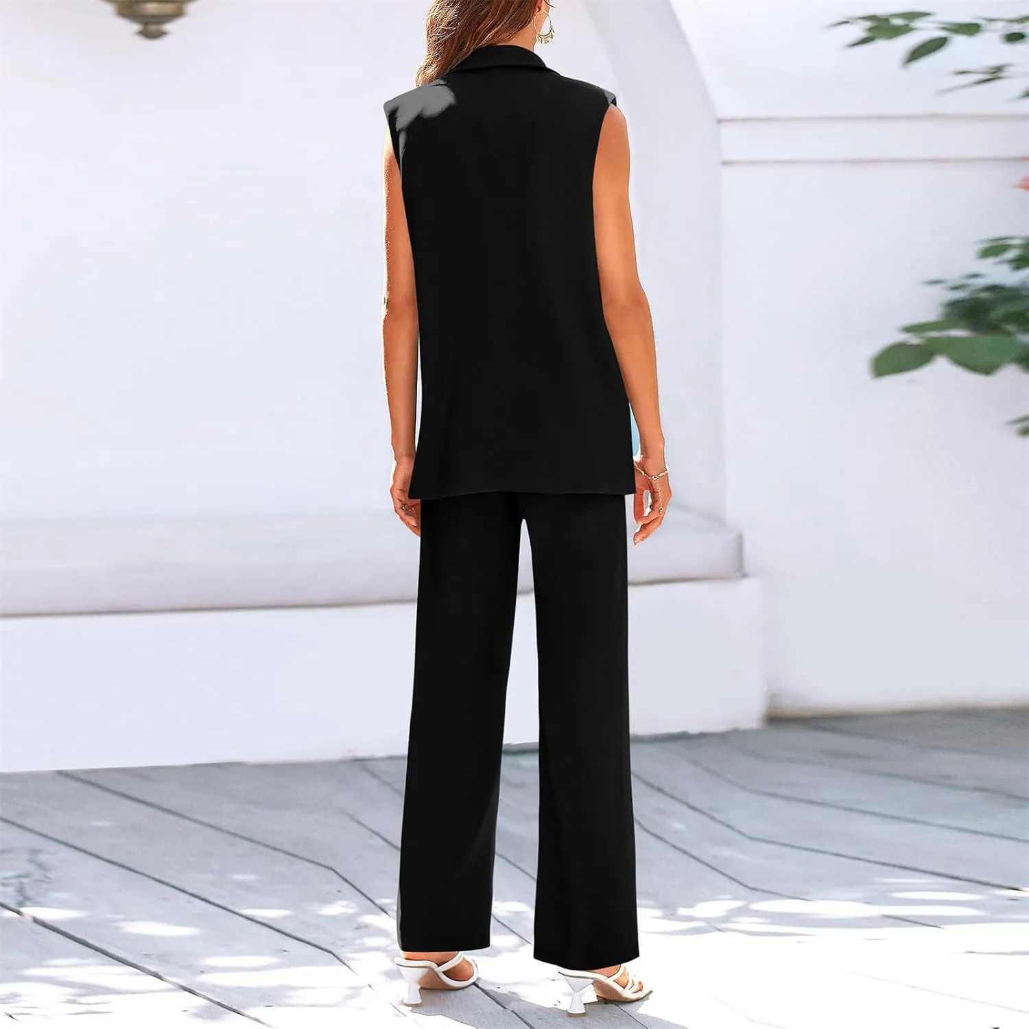 Blazer Sets Women 2 Piece Outfits Business Casual Vest Pants Suits for Women Dressy Sleeveless Blazer Pants Pantsuit