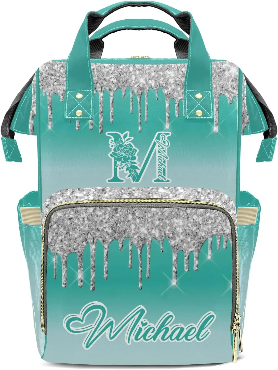 Bling Glitter Print Mummy Bags Custom Personalized with Name Diaper Bags Backpack Nappy Bag Gifts