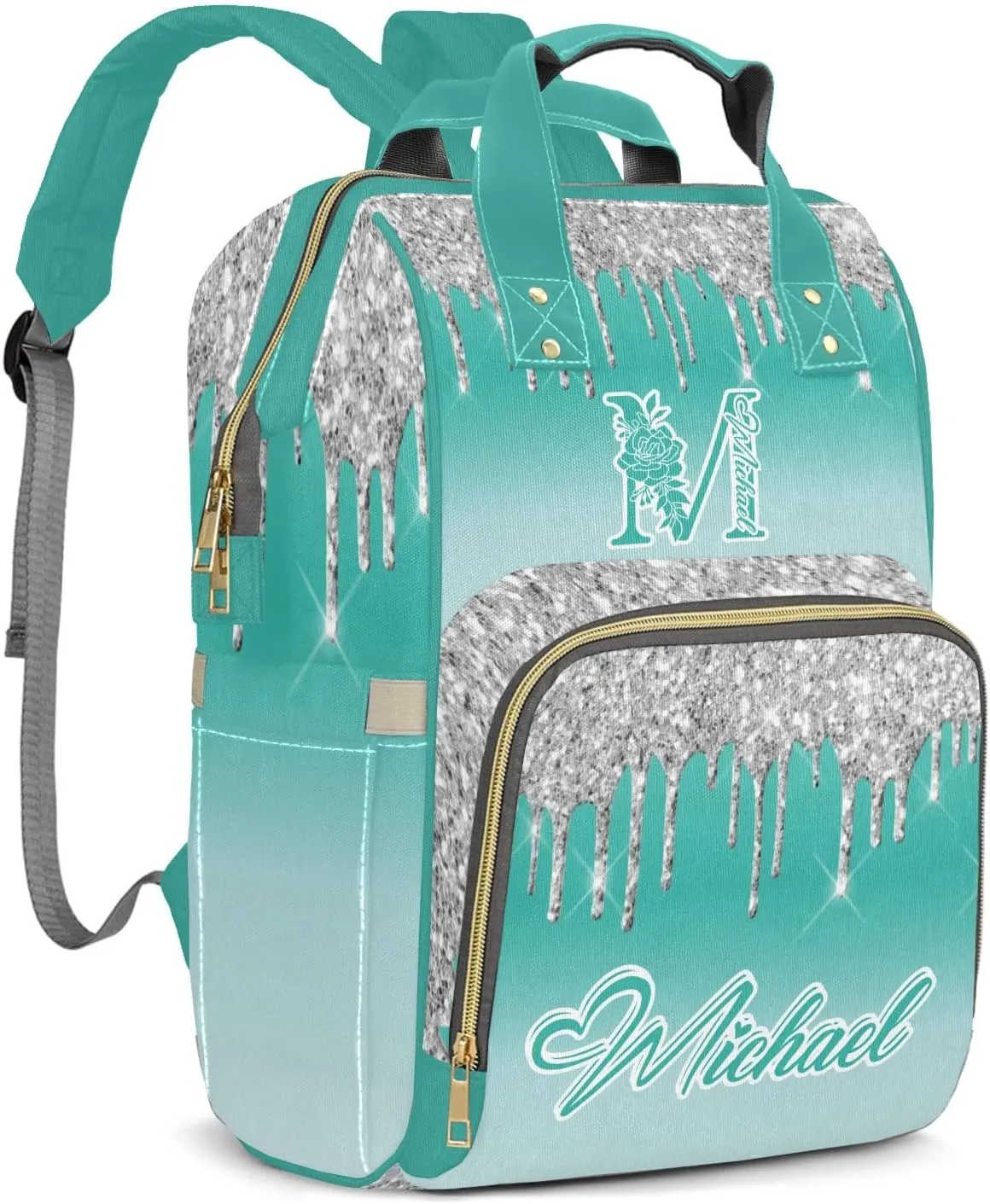 Bling Glitter Print Mummy Bags Custom Personalized with Name Diaper Bags Backpack Nappy Bag Gifts