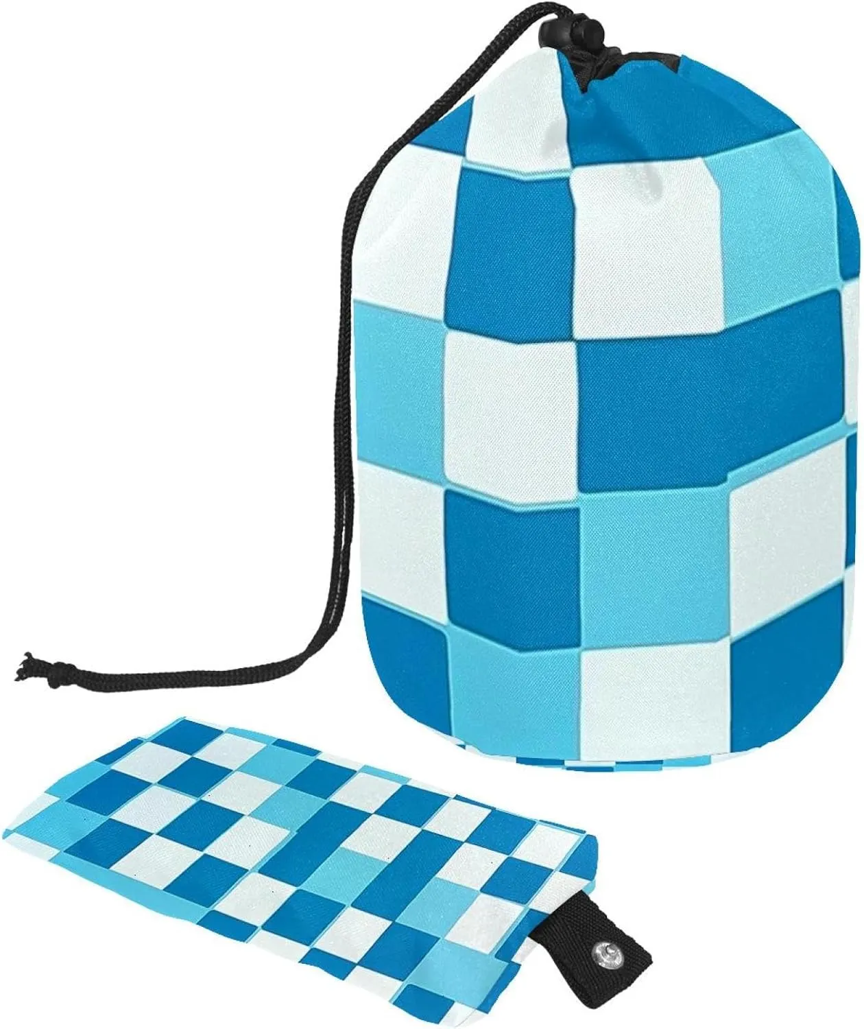 Blue Check Print 57 Travel Cosmetic Bags Makeup Bag for Women, Foldable Drawstring Travel Cosmetic Bags, Portable Toiletry Bucket Bag