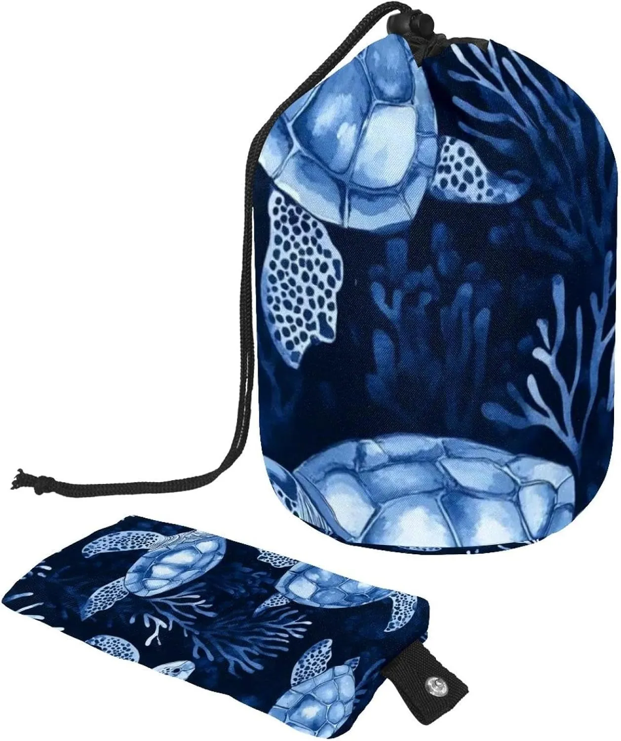 Blue Undersea Animals Turtles 45 Travel Cosmetic Bags Makeup Bag for Women, Foldable Drawstring Travel Cosmetic Bags, Portable Toiletry Bucket Bag