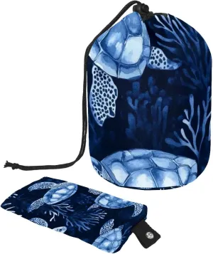 Blue Undersea Animals Turtles 45 Travel Cosmetic Bags Makeup Bag for Women, Foldable Drawstring Travel Cosmetic Bags, Portable Toiletry Bucket Bag