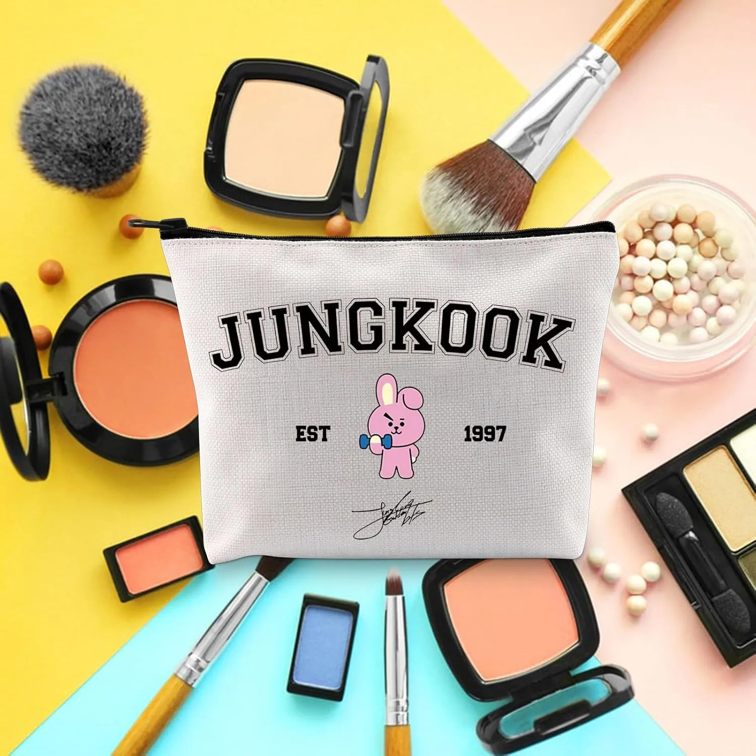 BLUPARK Singer Merch K-pop Characters Bag K-pop Team Gift for Fans Singer Fan Gift Army Inspired Zipper Pouch Bag (Jungkook Bag)