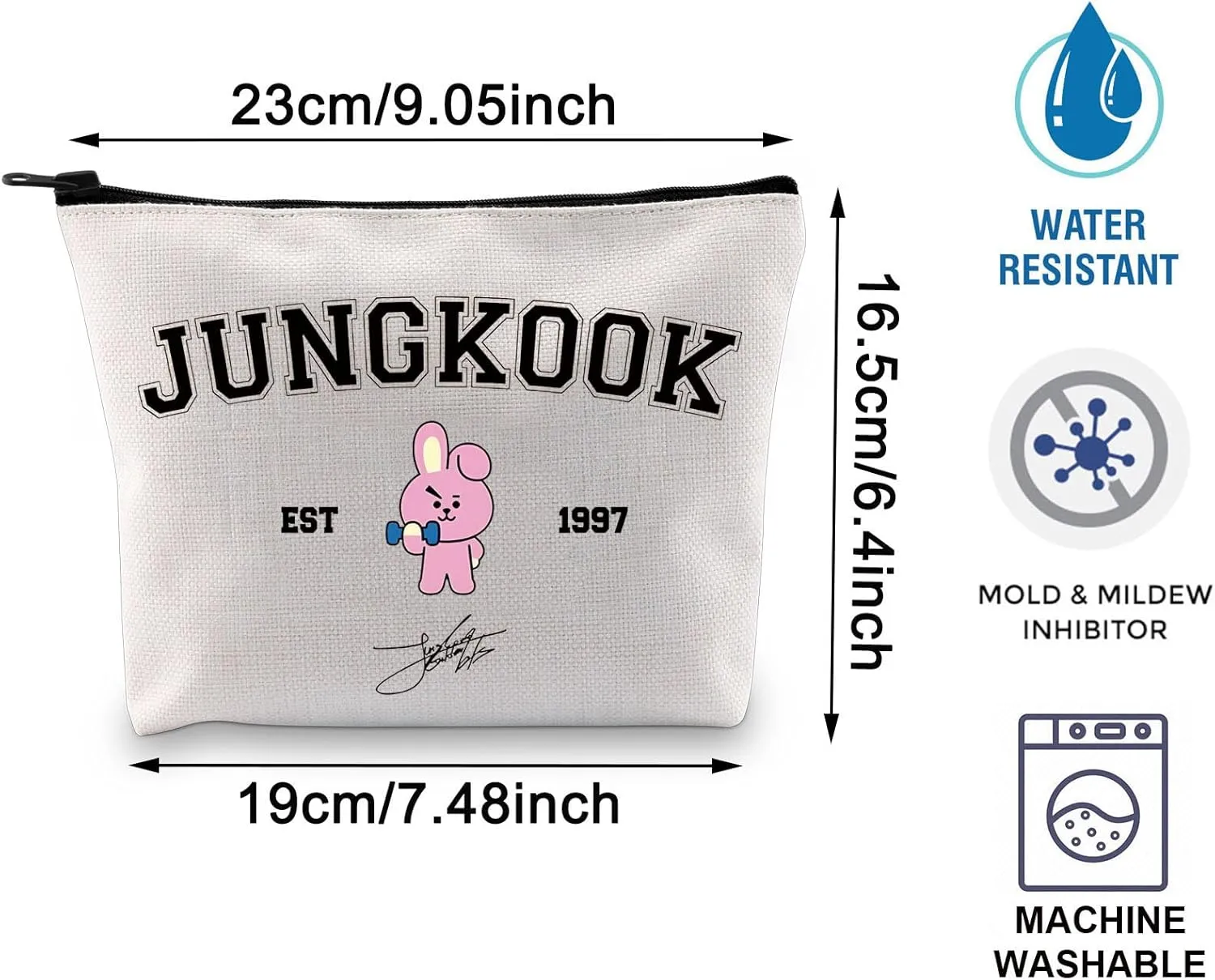 BLUPARK Singer Merch K-pop Characters Bag K-pop Team Gift for Fans Singer Fan Gift Army Inspired Zipper Pouch Bag (Jungkook Bag)