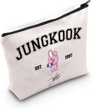 BLUPARK Singer Merch K-pop Characters Bag K-pop Team Gift for Fans Singer Fan Gift Army Inspired Zipper Pouch Bag (Jungkook Bag)