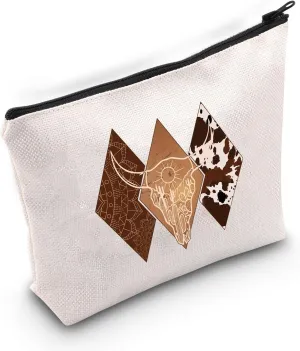 BLUPARK Western Makeup Bag Retro Western Cow Skull Makeup Bag Vintage Western Cowboy Gift Women Wild Vintage Western Rodeo Zipper Pouch (Boho Bag)