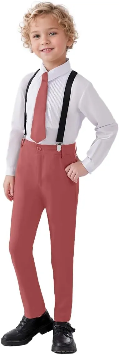 Boys 4 Pieces Suits with Suspender Kids Formal Wedding Pants Set for Teen Boys