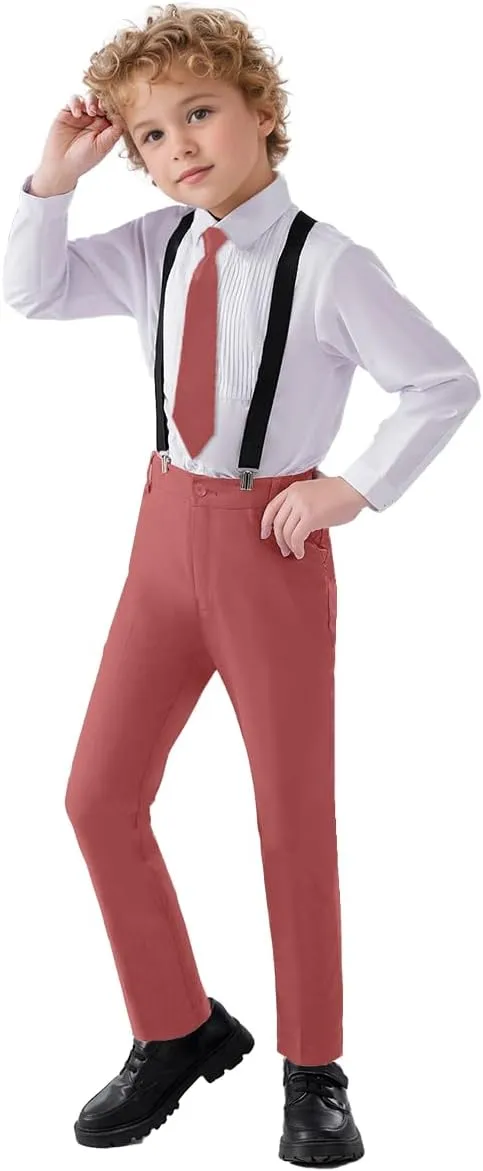 Boys 4 Pieces Suits with Suspender Kids Formal Wedding Pants Set for Teen Boys