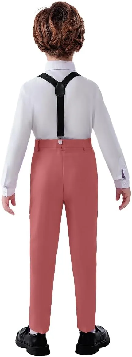 Boys 4 Pieces Suits with Suspender Kids Formal Wedding Pants Set for Teen Boys