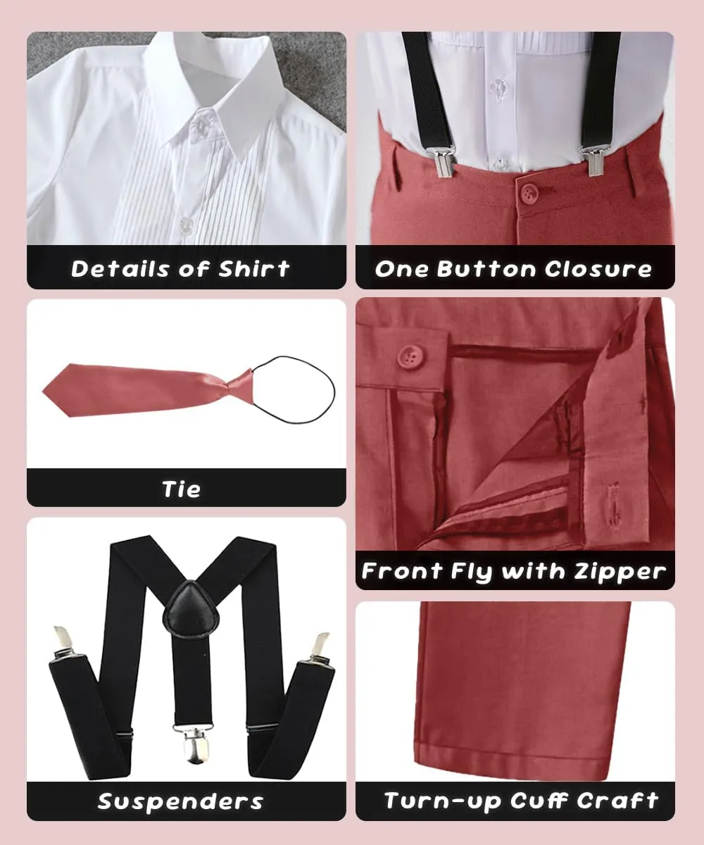 Boys 4 Pieces Suits with Suspender Kids Formal Wedding Pants Set for Teen Boys