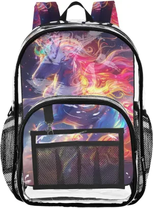 Boys Backpacks for Girls Colorful Unicorn Prints Travel Clear Bags for Women Pvc School Plastic Bookbag