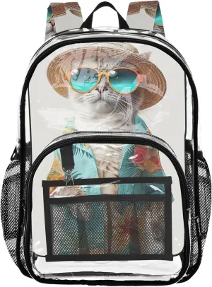 Boys Backpacks for Girls Cool Cat Funny Travel Clear Bags for Women Pvc School Plastic Bookbag