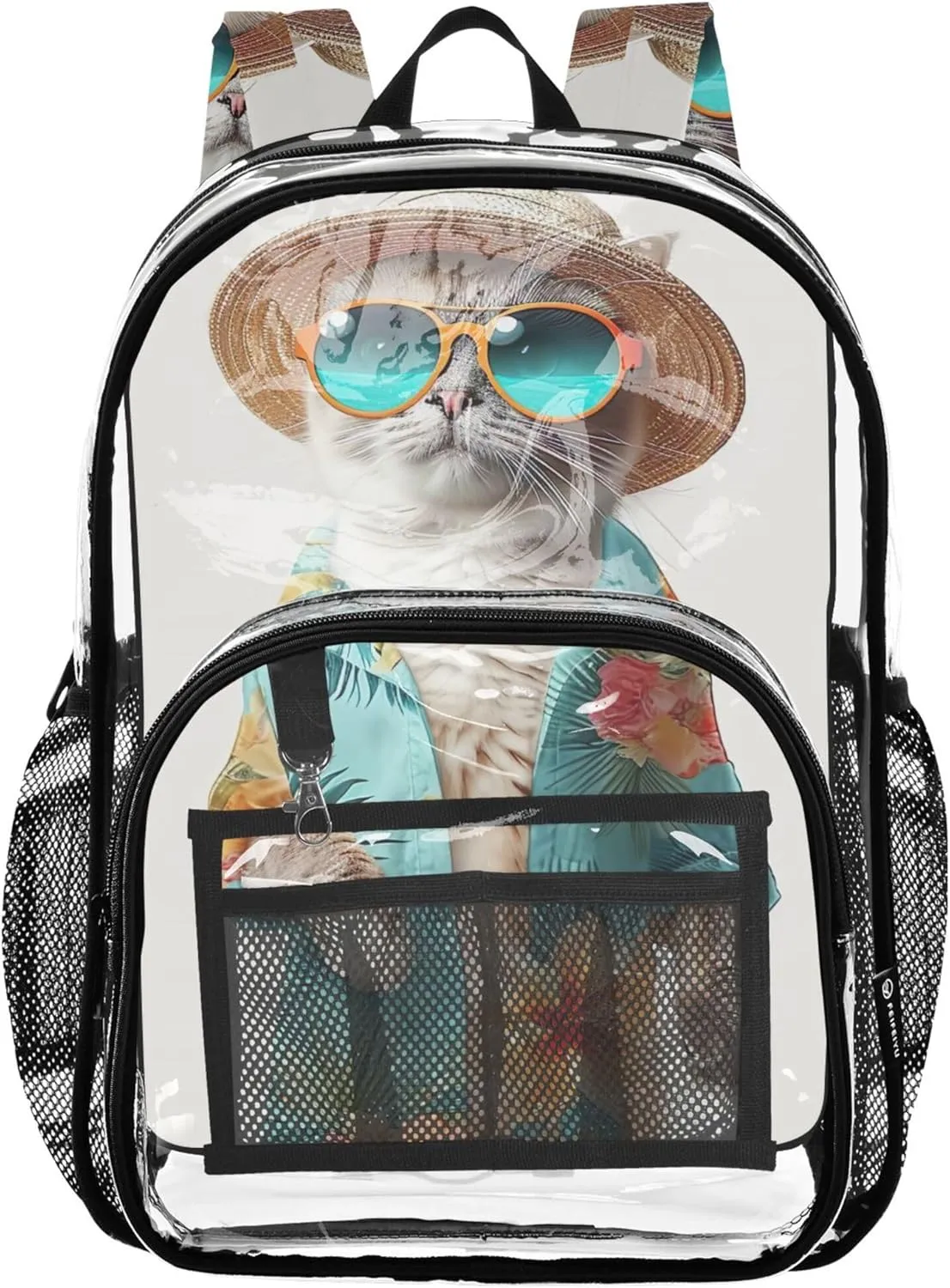 Boys Backpacks for Girls Cool Cat Funny Travel Clear Bags for Women Pvc School Plastic Bookbag