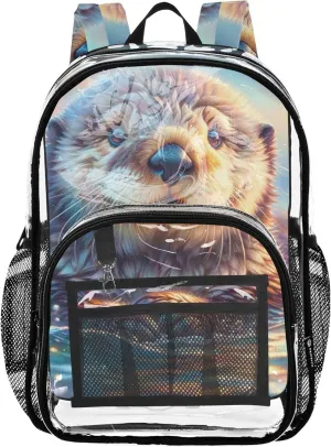 Boys Backpacks for Girls Cute Sea Otter Animal Print Travel Clear Backpack Floral Pvc Transparent Bags School
