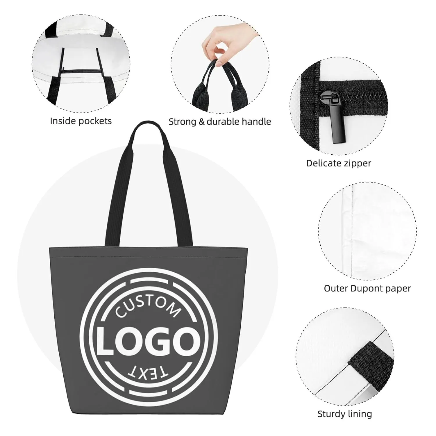 Bulk Custom Tote Bags with Logo Custom Paper Reusable Shopping Bag Add Your Picture Text Personalized Gifts