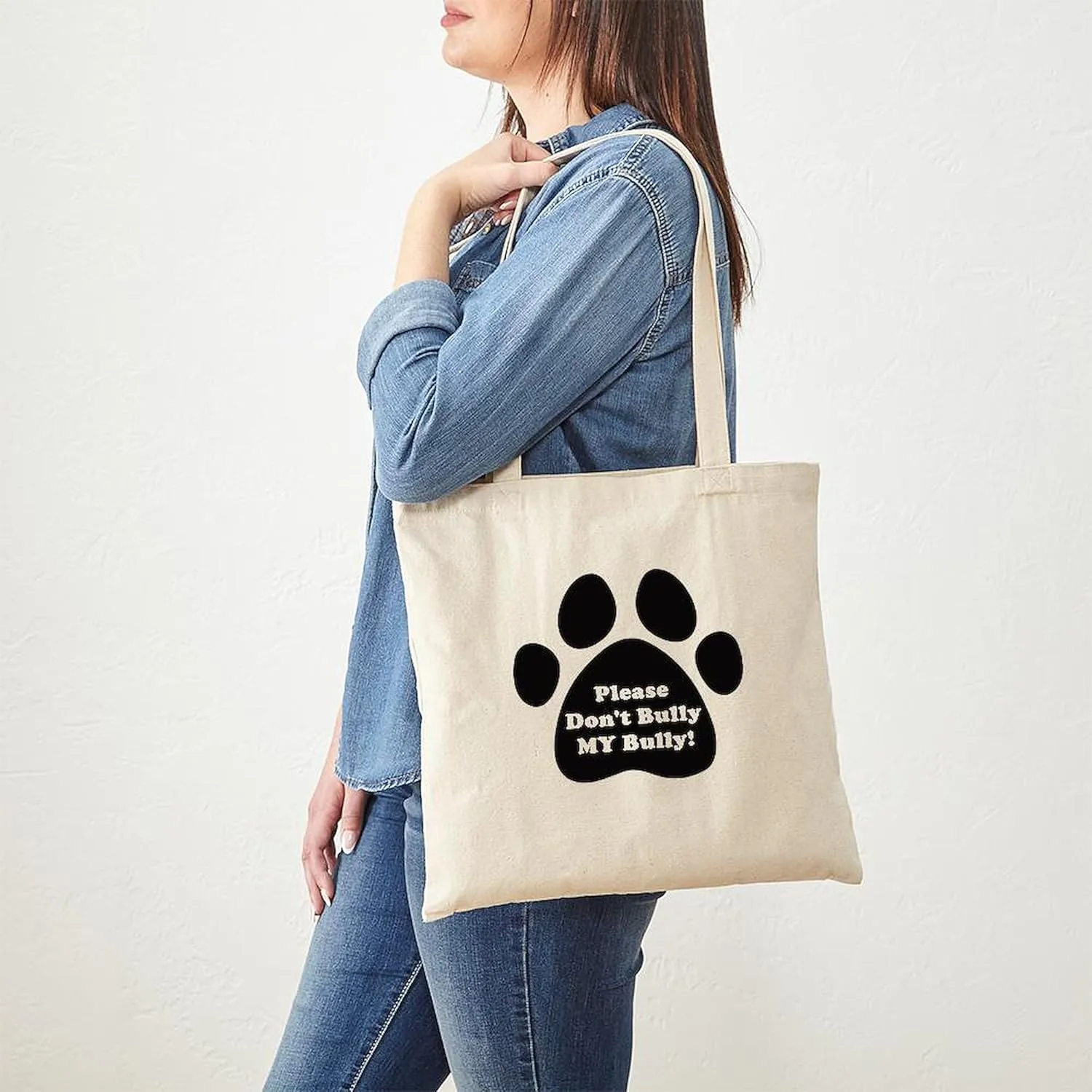 CafePress Dont Bully MY Bully Pitbull Lovers Tote Bag Natural Canvas Tote Bag, Reusable Shopping Bag