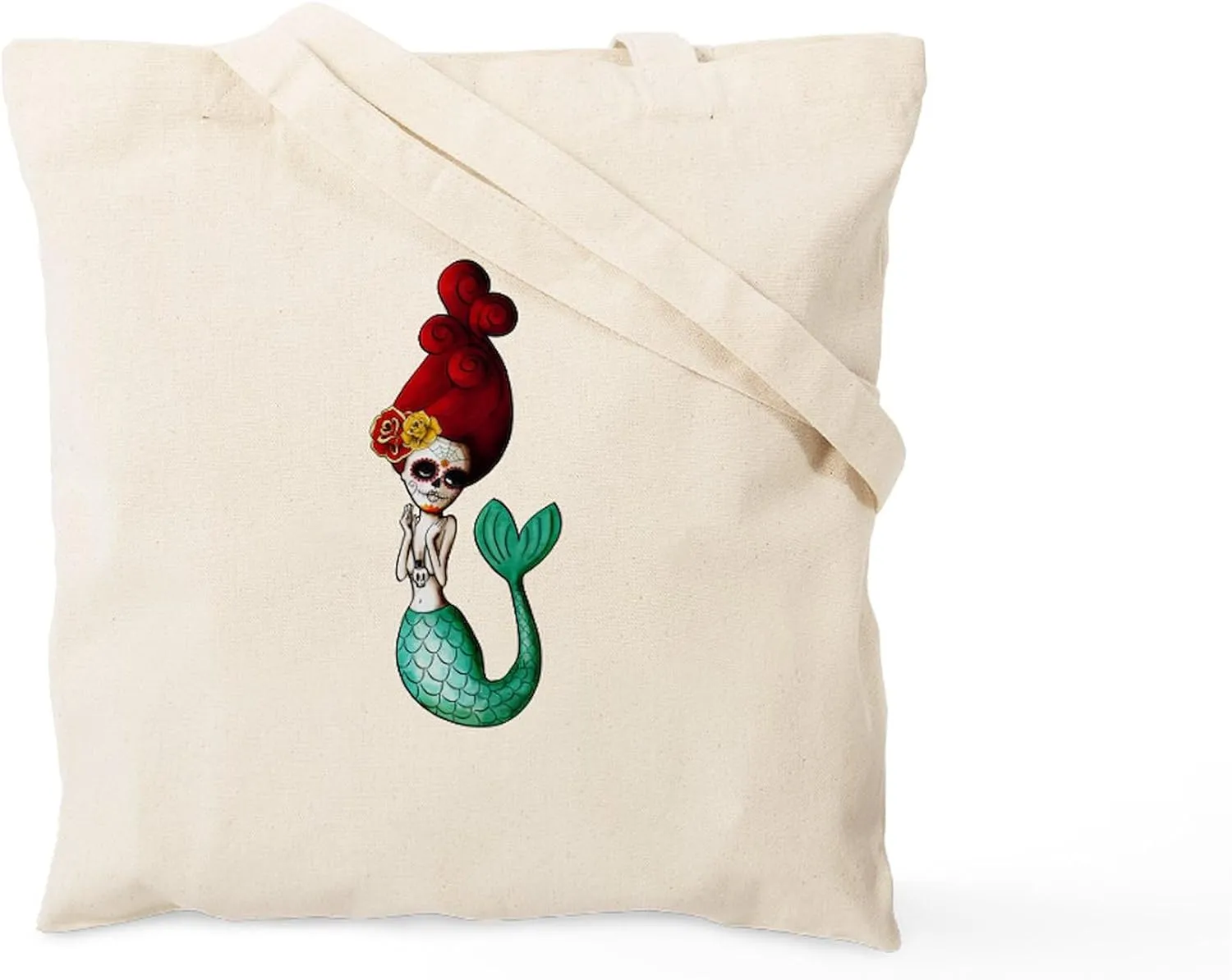 CafePress El Dia De Los Muertos Mermaid Tote Bag Natural Canvas Tote Bag, Reusable Shopping Bag