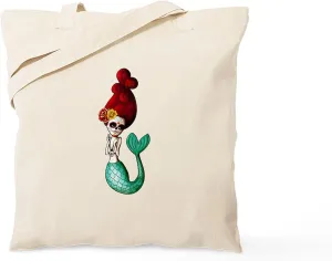 CafePress El Dia De Los Muertos Mermaid Tote Bag Natural Canvas Tote Bag, Reusable Shopping Bag