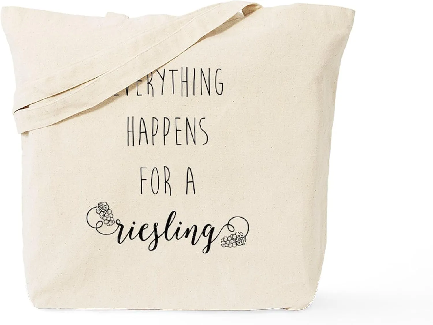 CafePress Everything Happens For A Riesling Tote Bag Natural Canvas Tote Bag, Reusable Shopping Bag