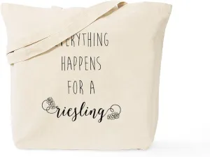 CafePress Everything Happens For A Riesling Tote Bag Natural Canvas Tote Bag, Reusable Shopping Bag