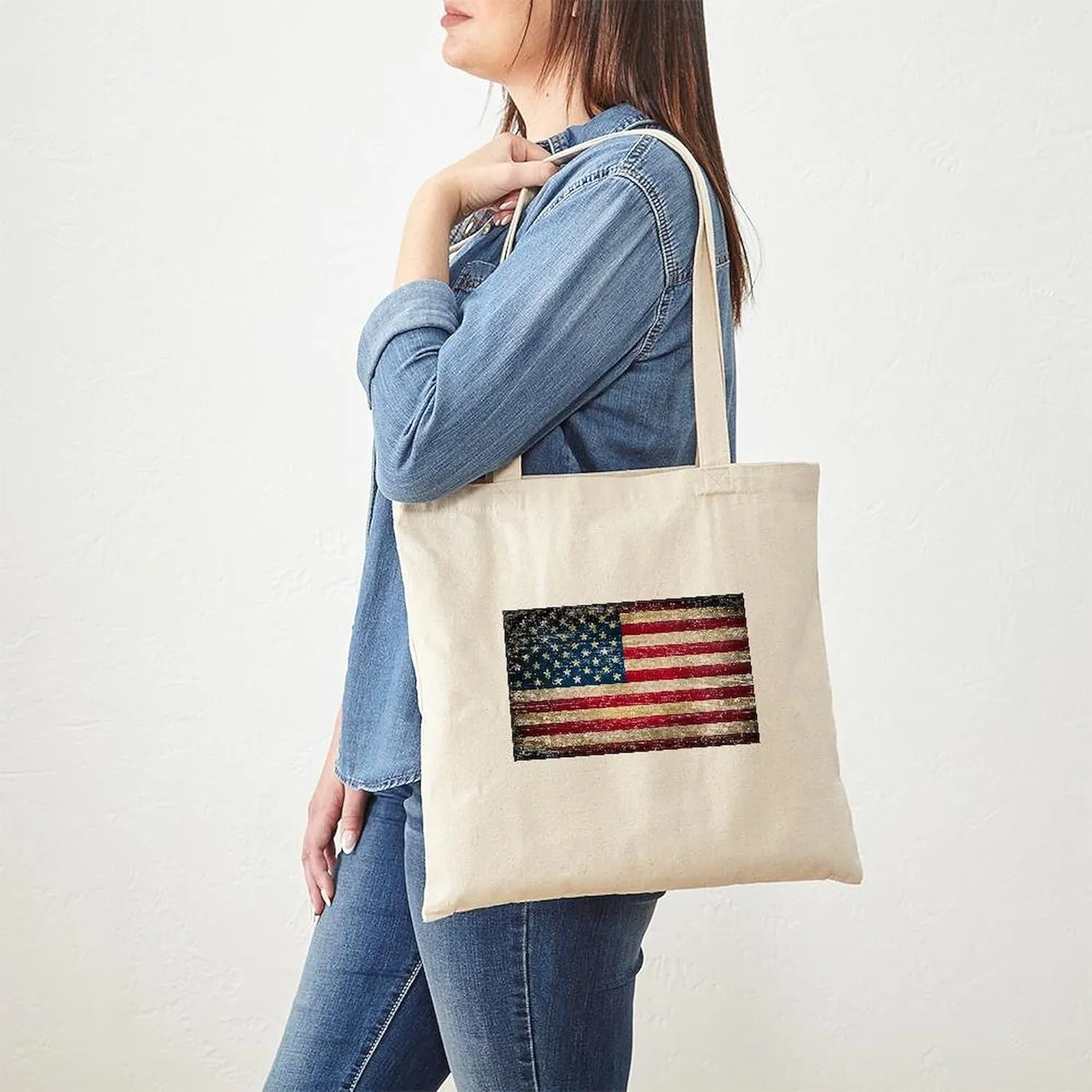 CafePress Faded American Flag Tote Bag Natural Canvas Tote Bag, Reusable Shopping Bag