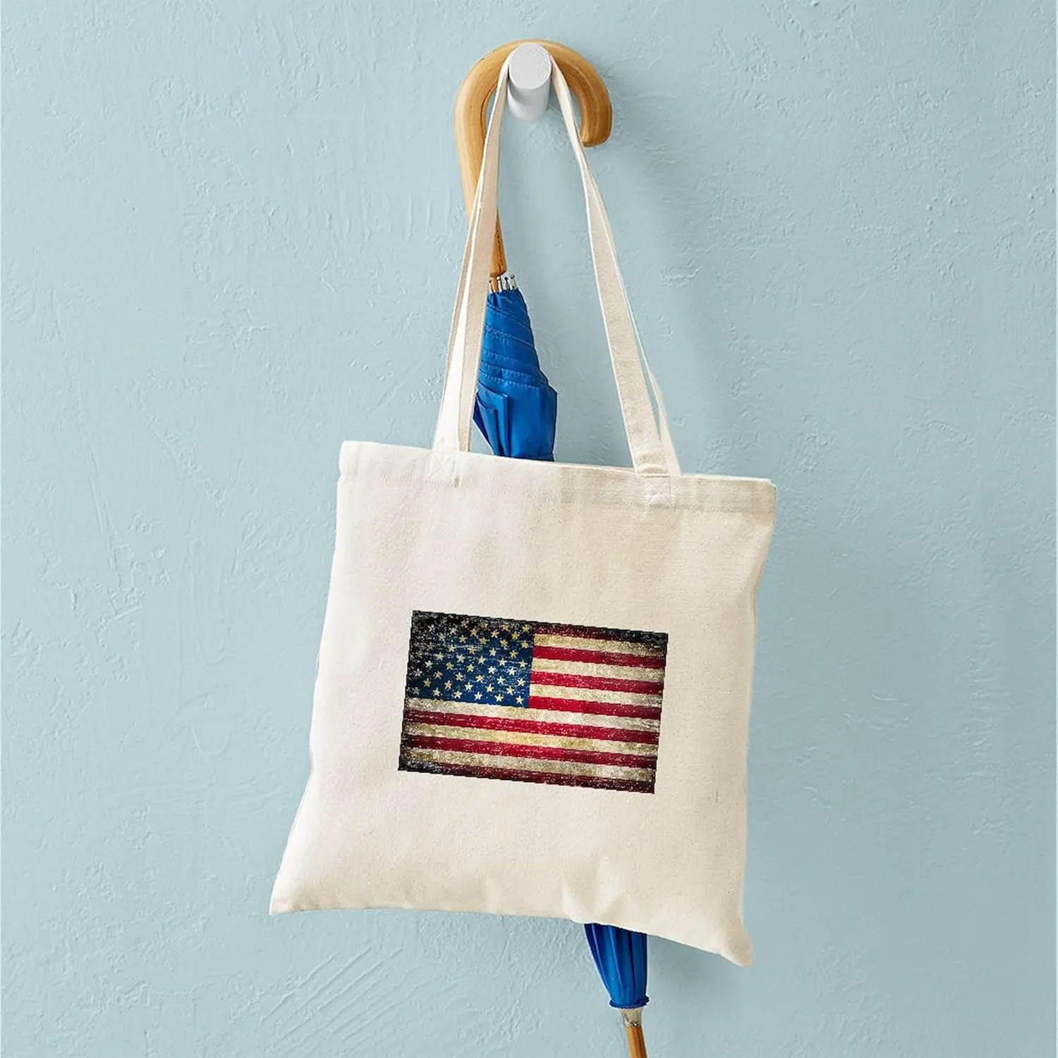 CafePress Faded American Flag Tote Bag Natural Canvas Tote Bag, Reusable Shopping Bag