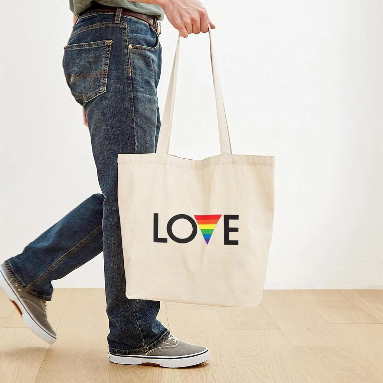 CafePress LOVE Gay Pride Tote Bag Natural Canvas Tote Bag, Reusable Shopping Bag