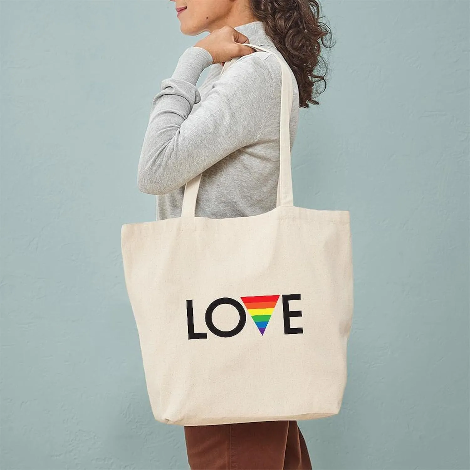 CafePress LOVE Gay Pride Tote Bag Natural Canvas Tote Bag, Reusable Shopping Bag