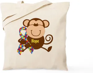 CafePress Monkey Autism Hope Tote Bag Natural Canvas Tote Bag, Reusable Shopping Bag