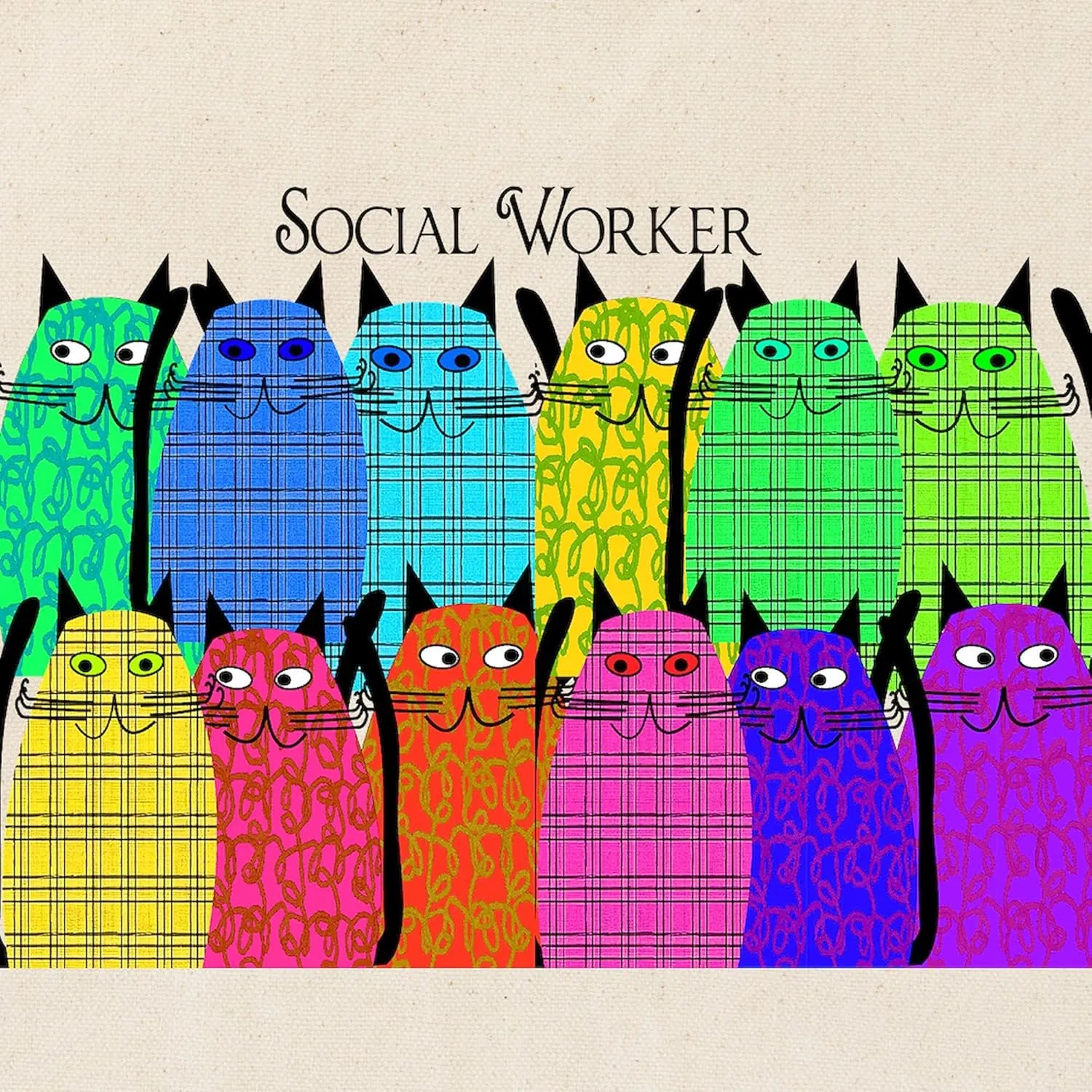 CafePress Social Worker Cats Horizi Blanket Tote Bag Natural Canvas Tote Bag, Reusable Shopping Bag