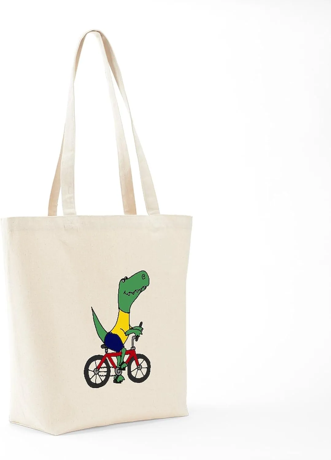 CafePress T Rex Dinosaur Riding Bicycle Cartoon Tote Bag Natural Canvas Tote Bag, Reusable Shopping Bag