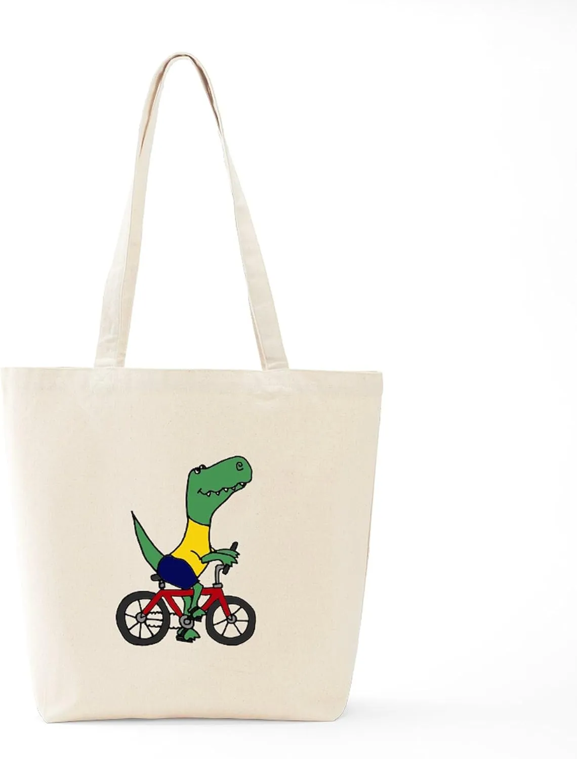 CafePress T Rex Dinosaur Riding Bicycle Cartoon Tote Bag Natural Canvas Tote Bag, Reusable Shopping Bag