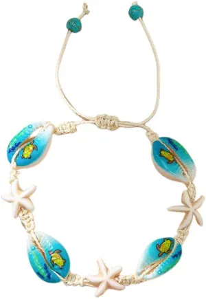 Caiyao Boho Turtle Starfish Shell Evil Eye Beach Ankle Bracelets Necklace Adjustable Summer Ocean Bracelets Jewelry for Women