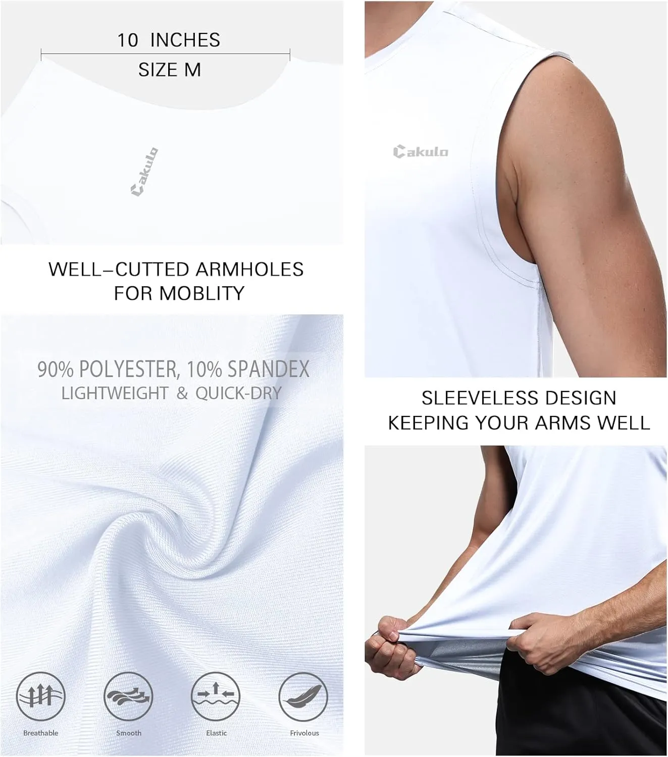 Cakulo Men's Workout Swim Sleeveless Shirts Quick Dry Beach Pool Tech Running Athletic Exercise Muscle Tank Top Big and Tall