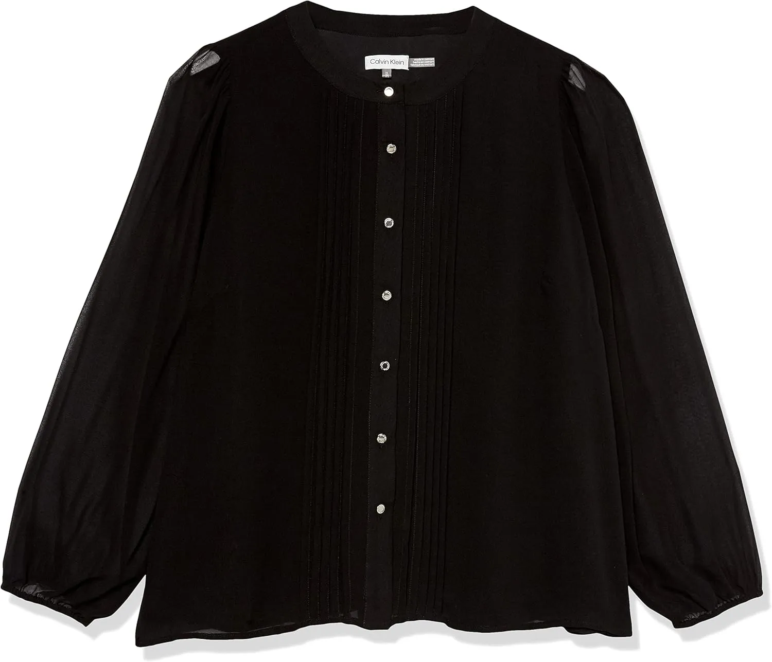 Calvin Klein Women's Plus Size Dressy Front Buttons Long Sleeve Printed Blouse