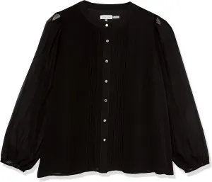 Calvin Klein Women's Plus Size Dressy Front Buttons Long Sleeve Printed Blouse