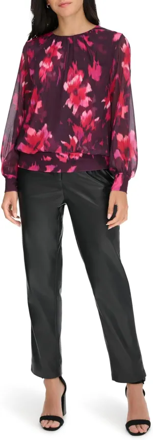 Calvin Klein Women's Printed Long Sleeve Blouse