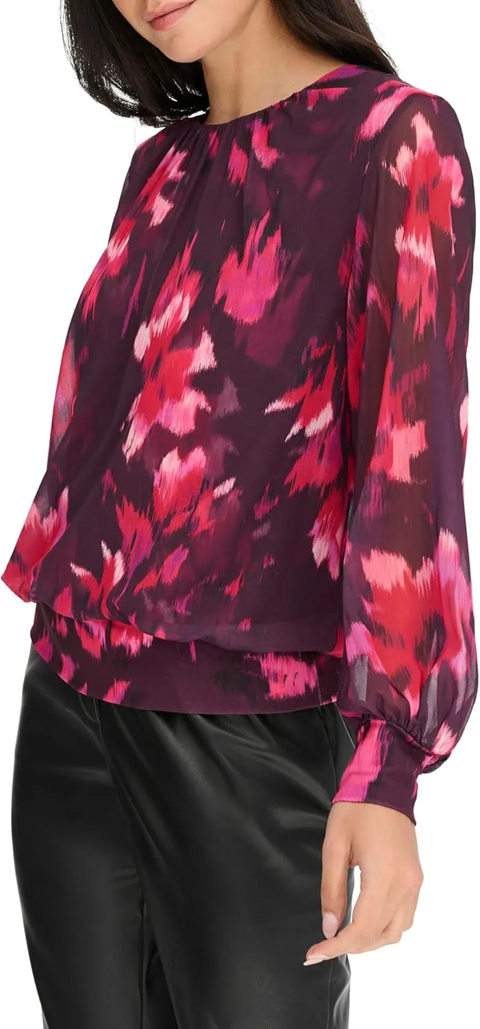Calvin Klein Women's Printed Long Sleeve Blouse
