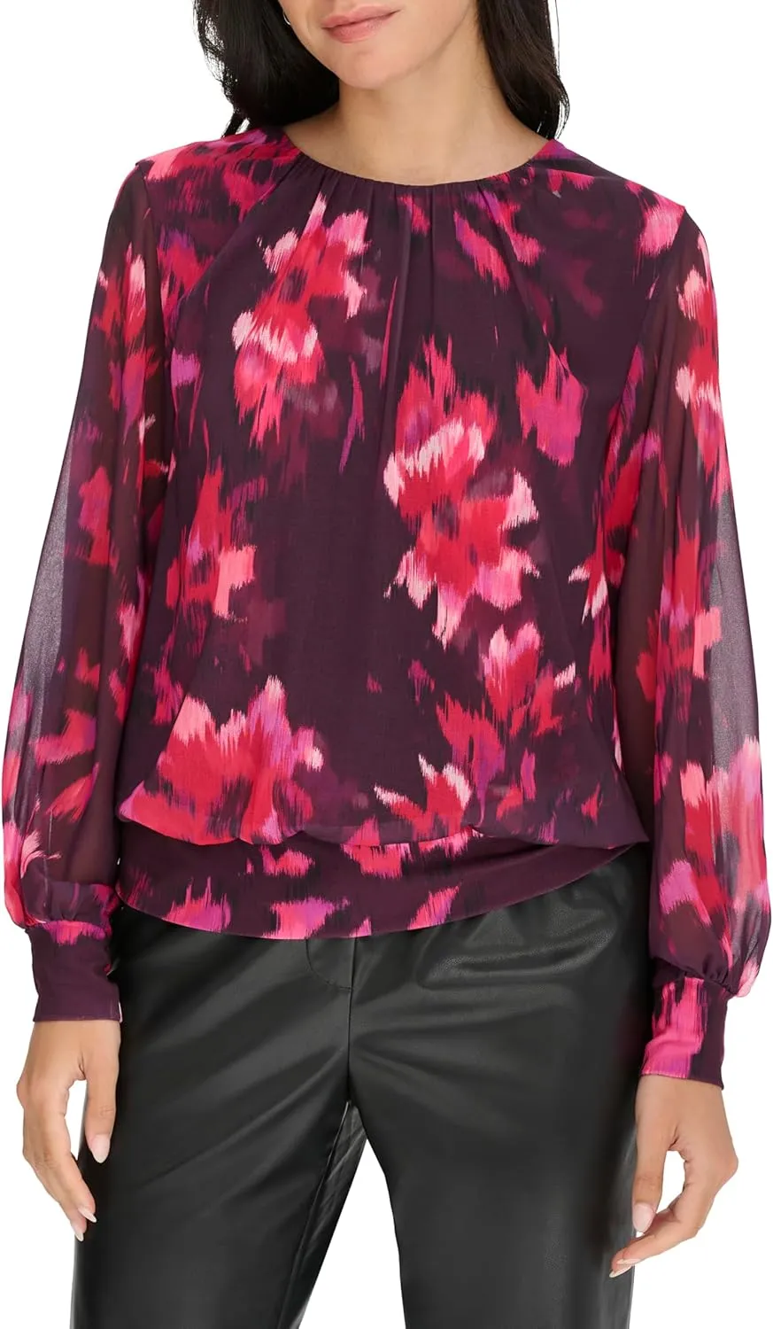 Calvin Klein Women's Printed Long Sleeve Blouse