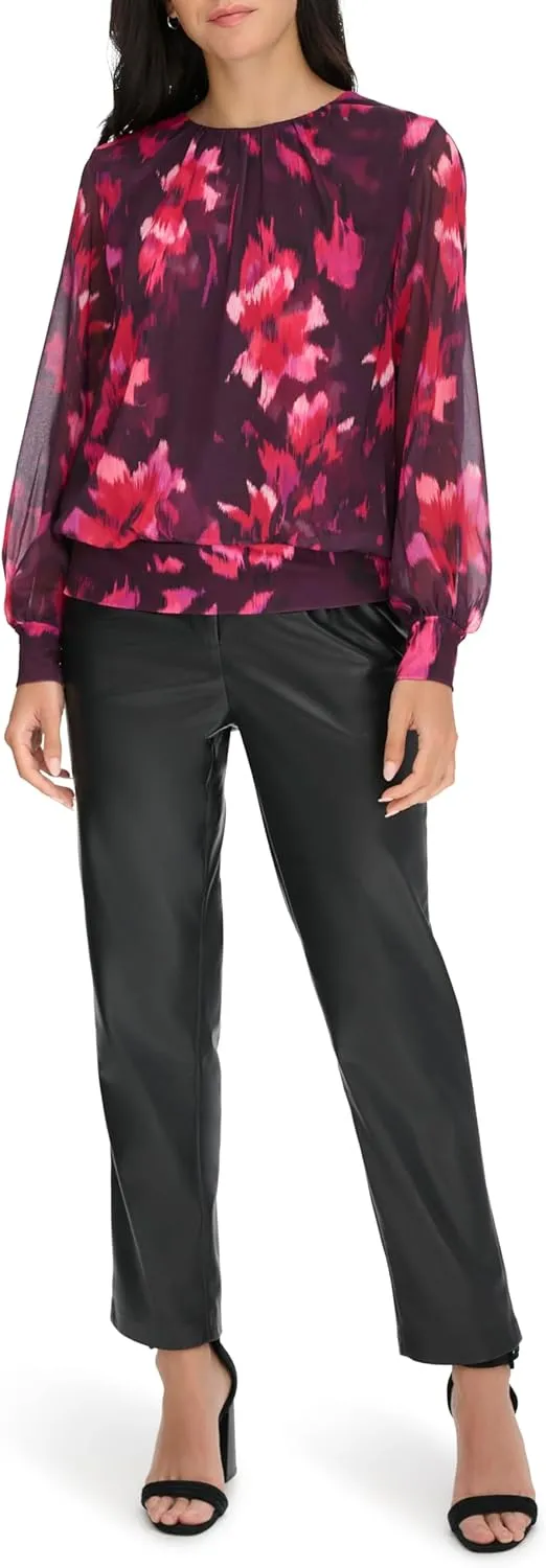 Calvin Klein Women's Printed Long Sleeve Blouse