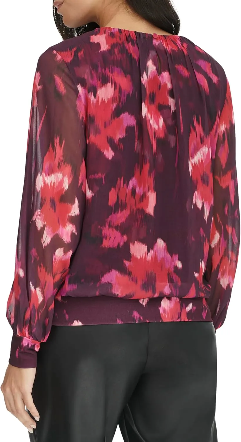 Calvin Klein Women's Printed Long Sleeve Blouse