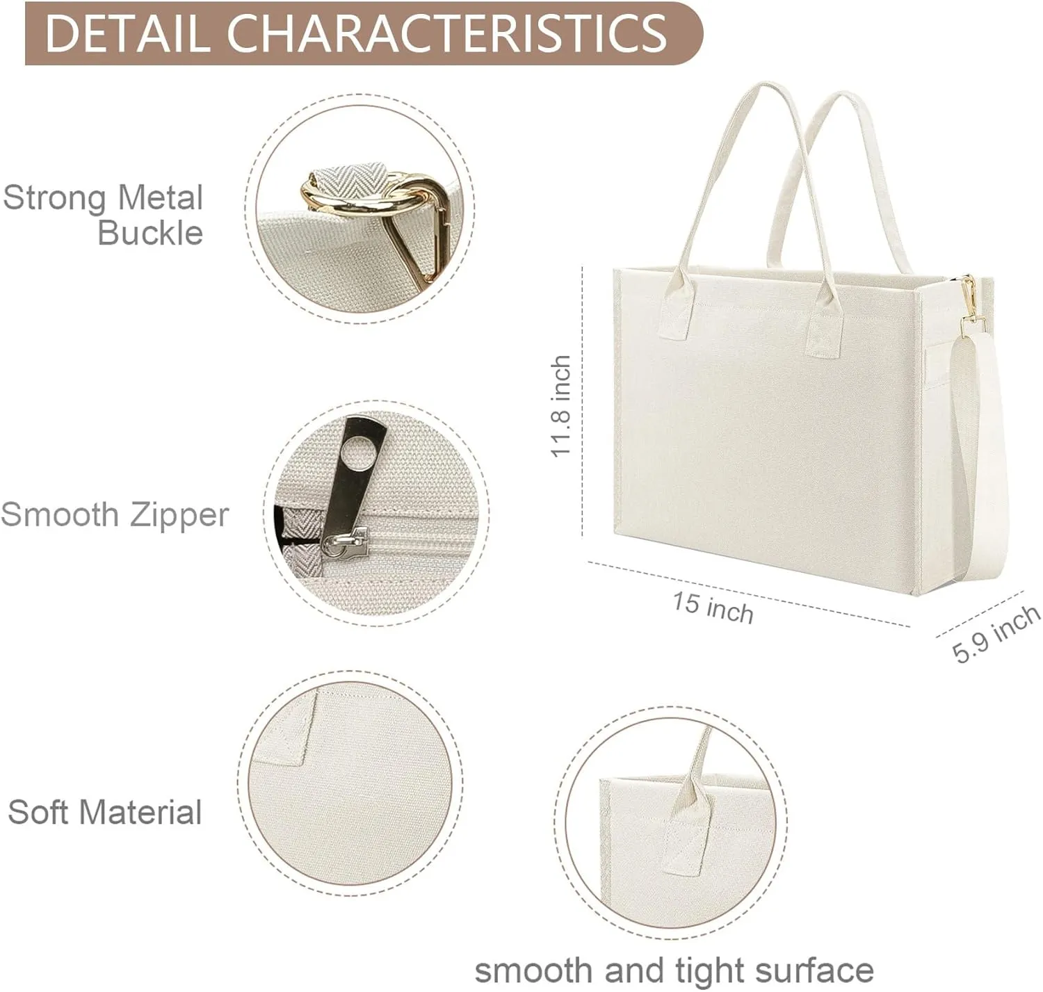 Canvas Tote Bag for Women, Large Laptop Crossbody Bag Travel Tote Handbag Everything Bag with Zip Simple Bag